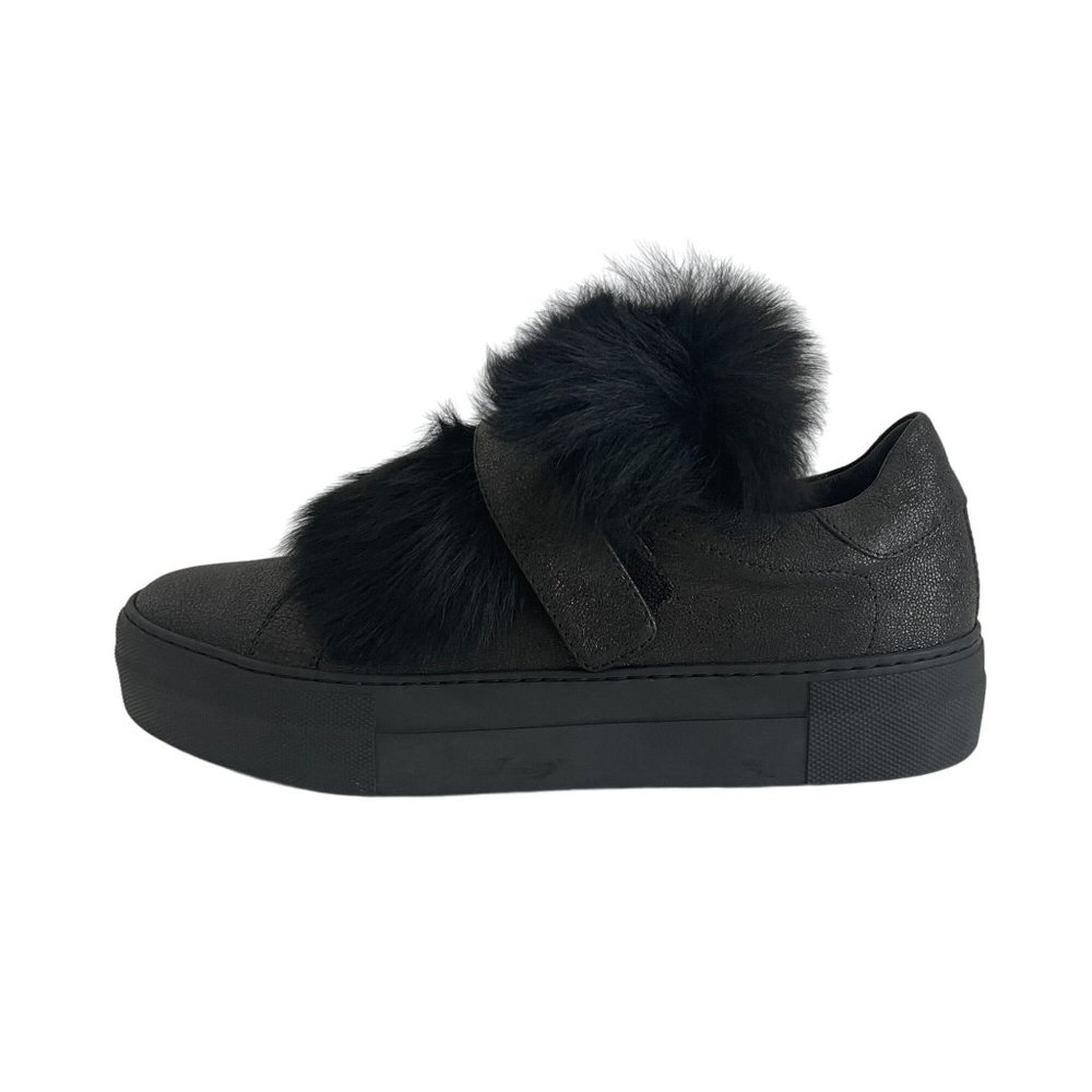 MONCLER Victoire Black Leather Sneaker With Fur Women's, UK 38, NWB - Picture 5 of 12